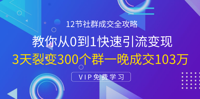 12节社群成交全攻略：从0到1快速引流变现，3天裂变300个群一晚成交103万-火山资源库
