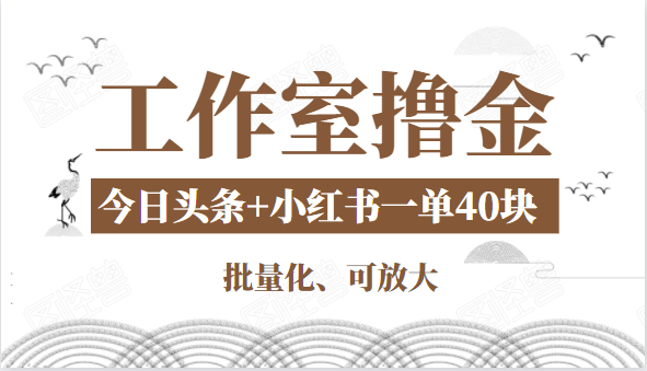 工作室撸金二件套：撸今日头条原创收益+小红书一单利润40块项目-火山资源库