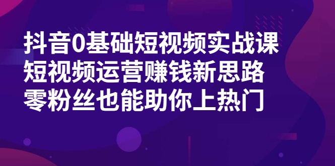 抖音0基础短视频实战课，短视频运营赚钱新思路，零粉丝也能助你上热门-火山资源库