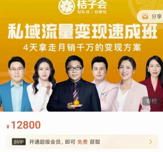 桔子会·私域流量变现速成班，4天拿走月销千万的变现方案 价值12800元-火山资源库