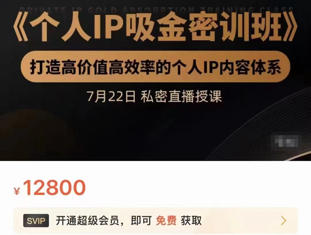 个人IP吸金密训班，打造高价值高效率的个人IP内容体系（价值12800元）-火山资源库