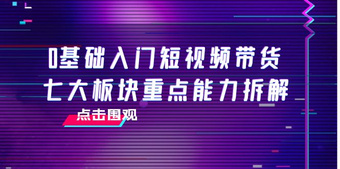 0基础入门短视频带货，七大板块重点能力拆解，7节精品课4小时干货-火山资源库