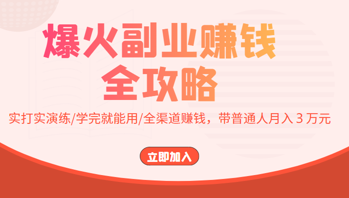 爆火副业赚钱全攻略：实打实演练/学完就能用/全渠道赚钱，带普通人月入３万元-火山资源库