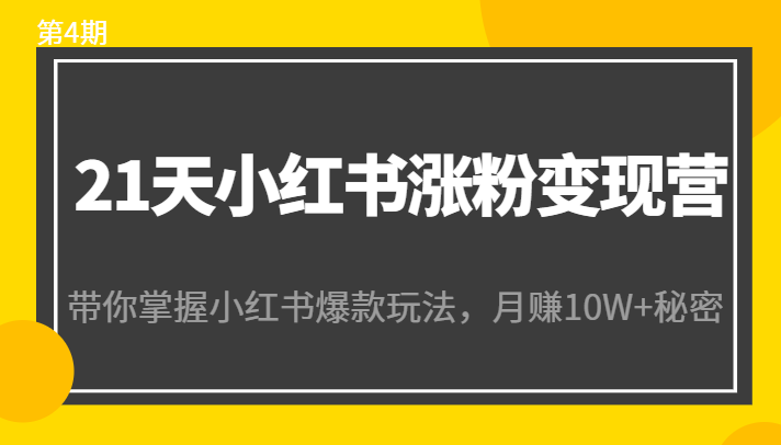 21天小红书涨粉变现营（第4期）：带你掌握小红书爆款玩法，月赚10W+秘密-火山资源库