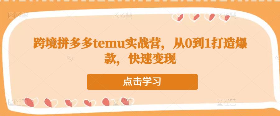 跨境拼多多temu实战营，从0到1打造爆款，快速变现-火山资源库