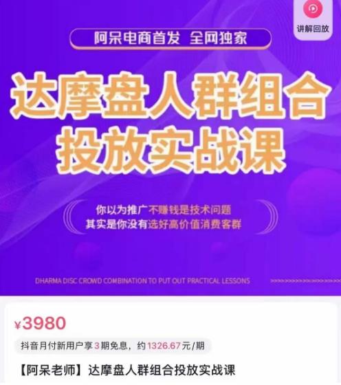 阿呆电商·达摩盘人群组合投放实战课，你以为推广不赚钱是技术问题，其实是你没有选好高价值消费客群-火山资源库