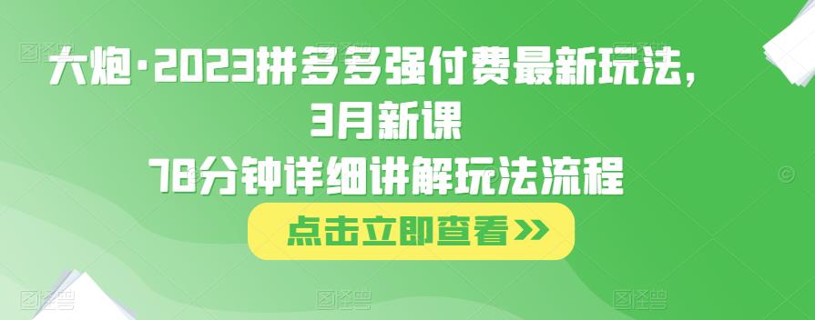 大炮·2023拼多多强付费最新玩法，3月新课​78分钟详细讲解玩法流程-火山资源库