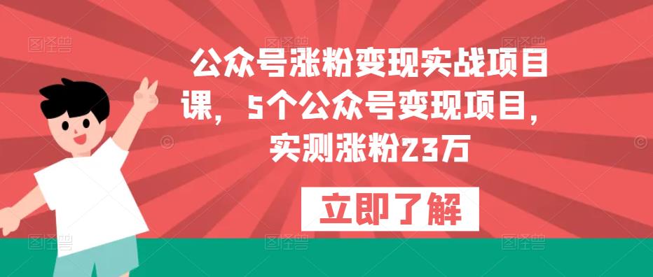 公众号涨粉变现实战项目课，5个公众号变现项目，实测涨粉23万-火山资源库