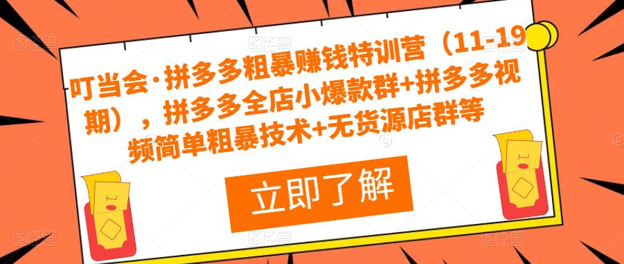 叮当会·拼多多粗暴赚钱特训营（11-19期），拼多多全店小爆款群+拼多多视频简单粗暴技术+无货源店群等-火山资源库