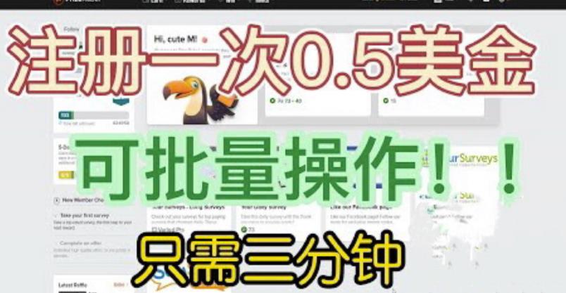 国外项目注册一次0.5美金，只需三分钟无脑操作，可批量同时放大操作，小白工作室福利【揭秘】-火山资源库