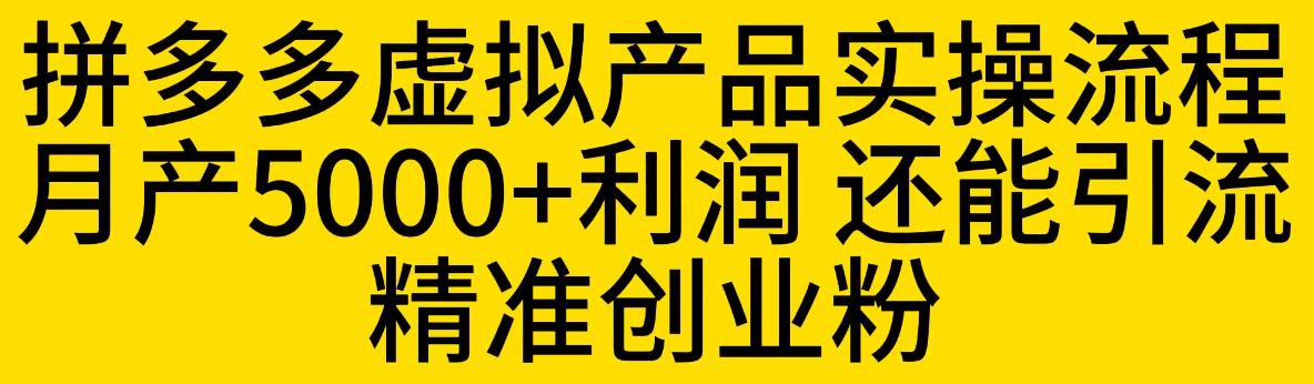 拼多多虚拟产品实操流程，月产5000+利润，还能引流精准创业粉【揭秘】-火山资源库