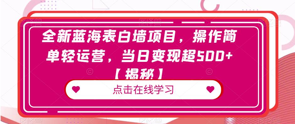全新蓝海表白墙项目，操作简单轻运营，当日变现超500+【揭秘】-火山资源库