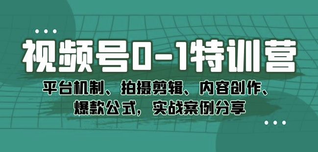 视频号0-1特训营：平台机制、拍摄剪辑、内容创作、爆款公式，实战案例分享-火山资源库