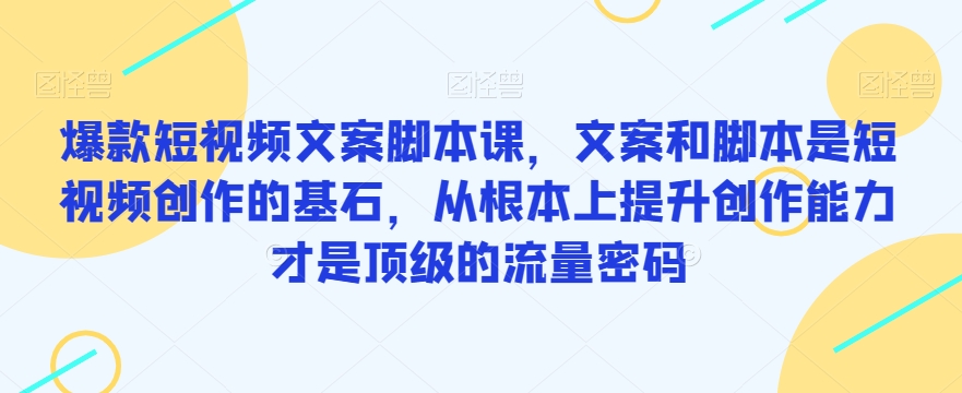 爆款短视频文案脚本课，文案和脚本是短视频创作的基石，从根本上提升创作能力才是顶级的流量密码-火山资源库