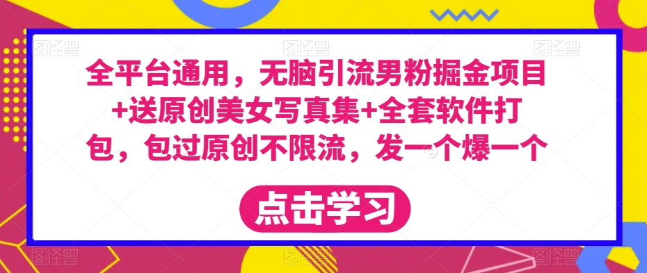 全平台通用，无脑引流男粉掘金项目+送原创美女写真集+全套软件打包，包过原创不限流，发一个爆一个【揭秘】-火山资源库