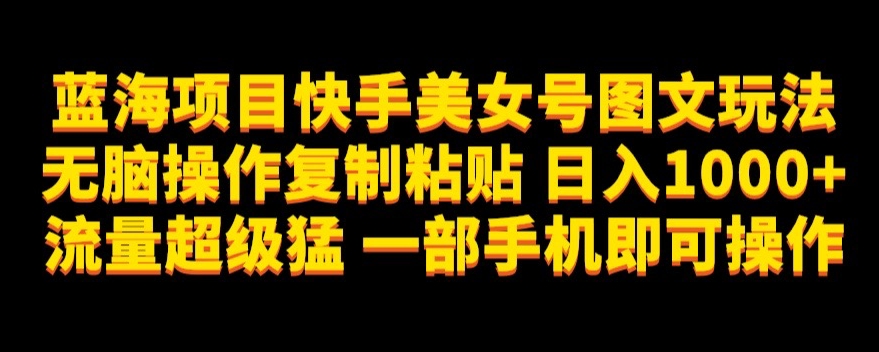 蓝海项目快手美女号图文玩法，无脑操作复制粘贴，日入1000+流量超级猛一部手机即可操作【揭秘】-火山资源库