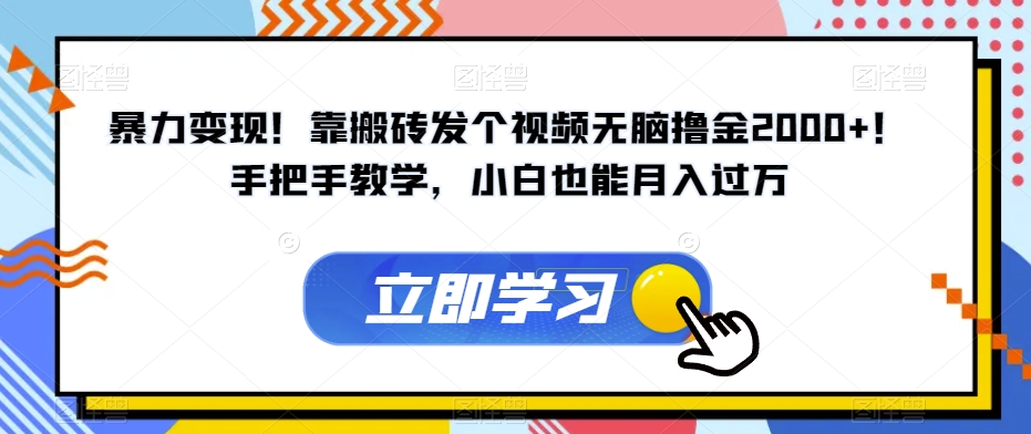 暴力变现！靠搬砖发个视频无脑撸金2000+！手把手教学，小白也能月入过万【揭秘】-火山资源库