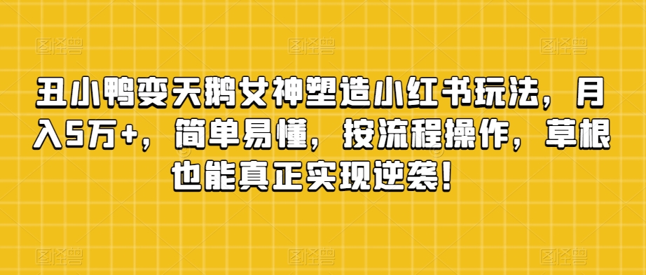 丑小鸭变天鹅女神塑造小红书玩法，月入5万+，简单易懂，按流程操作，草根也能真正实现逆袭！-火山资源库