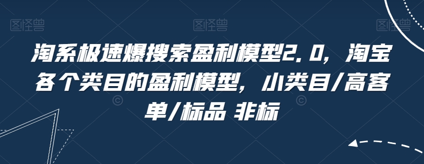 淘系极速爆搜索盈利模型2.0，淘宝各个类目的盈利模型，小类目/高客单/标品 非标-火山资源库