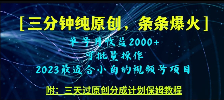 三分钟制作视频号纯原创，条条爆款，轻松月入过万【揭秘】-火山资源库