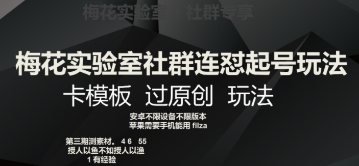 梅花实验室社群连怼起号玩法，卡模板过原创玩法【揭秘】-火山资源库