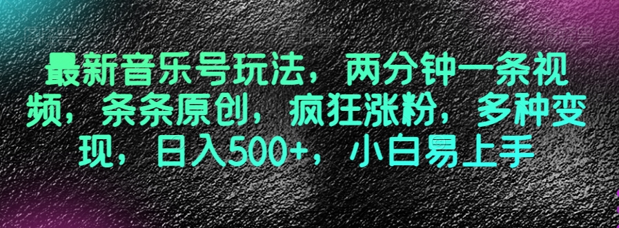 最新音乐号玩法，两分钟一条视频，条条原创，疯狂涨粉，多种变现，日入500+，小白易上手【揭秘】-火山资源库