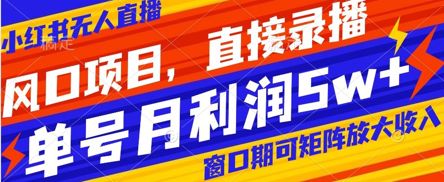 风口项目，小红书无人直播带货，直接录播，可矩阵，月入5w+【揭秘】-火山资源库