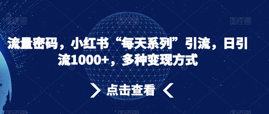 流量密码，小红书“每天系列”引流，日引流1000+，多种变现方式【揭秘】-火山资源库