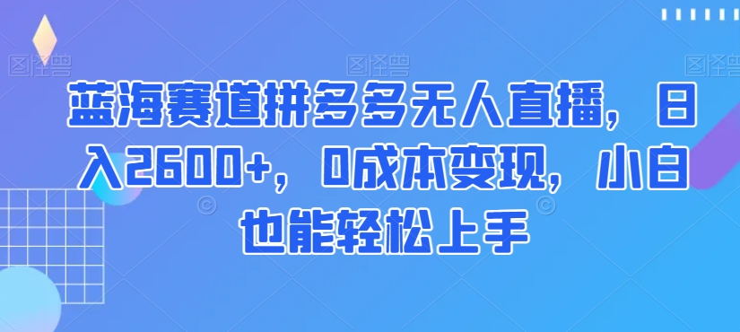 蓝海赛道拼多多无人直播，日入2600+，0成本变现，小白也能轻松上手【揭秘】-火山资源库