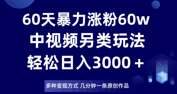 60天暴力涨粉60W，中视频另类玩法，日入3000＋，几分钟一条原创作品多种变现方式-火山资源库