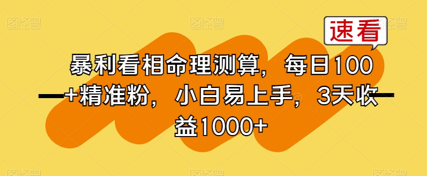 暴利看相命理测算，每日100+精准粉，小白易上手，3天收益1000+【揭秘】-火山资源库