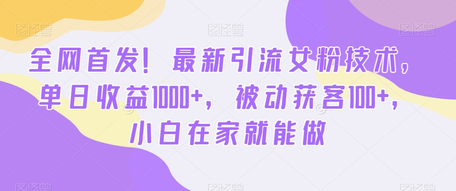 全网首发！最新引流女粉技术，单日收益1000+，被动获客100+，小白在家就能做【揭秘】-火山资源库