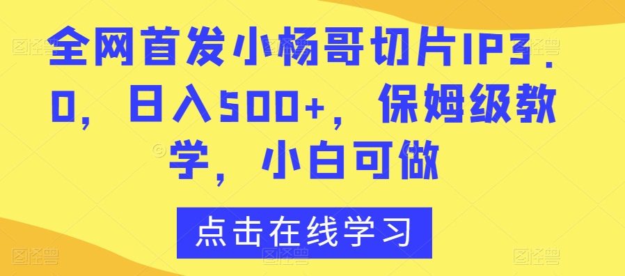 全网首发小杨哥切片IP3.0，日入500+，保姆级教学，小白可做【揭秘】-火山资源库