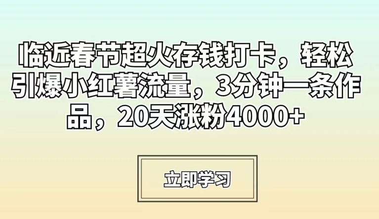 临近春节超火存钱打卡，轻松引爆小红薯流量，3分钟一条作品，20天涨粉4000+【揭秘】-火山资源库