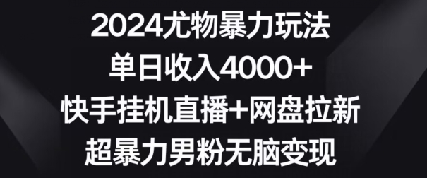 2024尤物暴力玩法，单日收入4000+，快手挂机直播+网盘拉新，超暴力男粉无脑变现【揭秘】-火山资源库