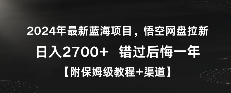 2024年最新蓝海项目，悟空网盘拉新，日入2700+错过后悔一年【附保姆级教程+渠道】【揭秘】-火山资源库