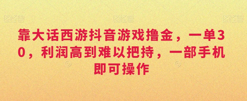靠大话西游抖音游戏撸金，一单30，利润高到难以把持，一部手机即可操作，日入3000+【揭秘】-火山资源库