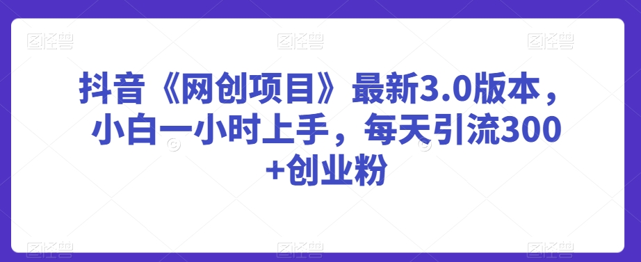 抖音《网创项目》最新3.0版本，小白一小时上手，每天引流300+创业粉【揭秘】-火山资源库