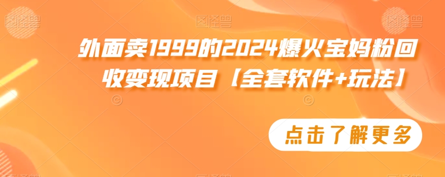 外面卖1999的2024爆火宝妈粉回收变现项目【全套软件+玩法】【揭秘】-火山资源库