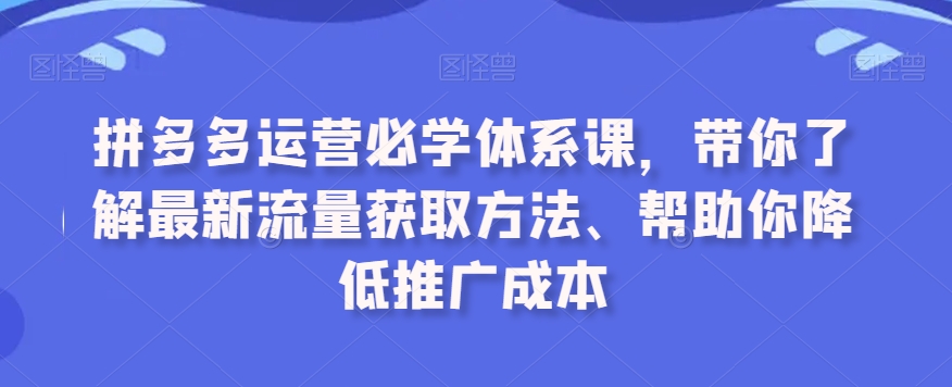 拼多多运营必学体系课，带你了解最新流量获取方法、帮助你降低推广成本-火山资源库