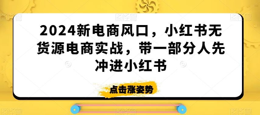 2024新电商风口，小红书无货源电商实战，带一部分人先冲进小红书-火山资源库