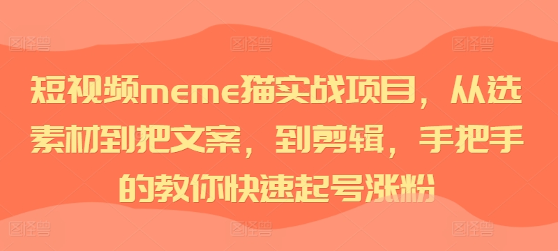 短视频meme猫实战项目，从选素材到把文案，到剪辑，手把手的教你快速起号涨粉-火山资源库