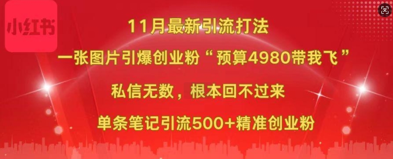 小红书11月最新图片打粉，一张图片引爆创业粉，“预算4980带我飞”，单条引流500+精准创业粉-火山资源库