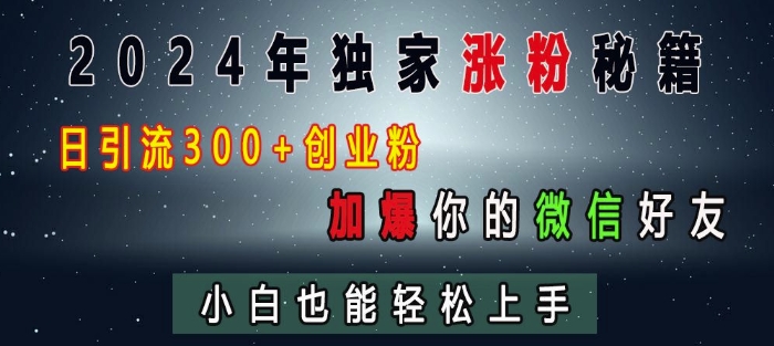 2024年独家涨粉秘籍，日引流300+创业粉，加爆你的微信好友，小白也能轻松上手-火山资源库
