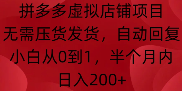 拼多多虚拟店铺项目，无需压货发货，自动回复，小白从0到1，半个月内日入200+【揭秘】-火山资源库
