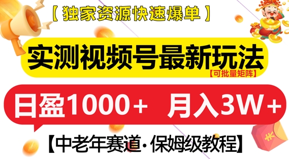 实测视频号最新玩法，中老年赛道，独家资源，月入过W+【揭秘】-火山资源库