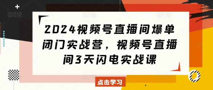 2024视频号直播间爆单闭门实战营，视频号直播间3天闪电实战课-火山资源库
