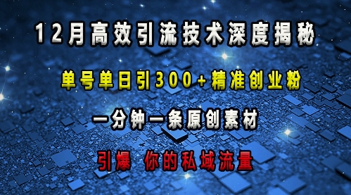 最新高效引流技术深度揭秘 ，单号单日引300+精准创业粉，一分钟一条原创素材，引爆你的私域流量-火山资源库