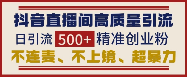 抖音直播间引流创业粉，无需连麦、不用上镜、超暴力，日引流500+高质量精准创业粉-火山资源库