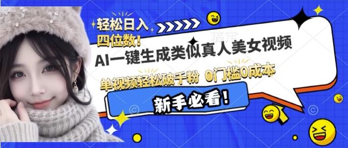 AI一键生成接近真人美女视频，单视频轻松破千粉，操作简单-火山资源库